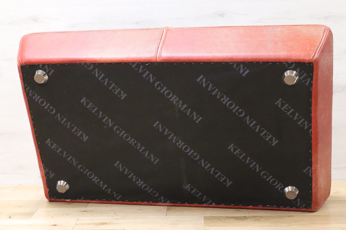 GMEN95○KELVIN GIORMANI / ケルビンジョルマーニ 総本革 ガラステーブル リビングテーブル センターテーブル 応接