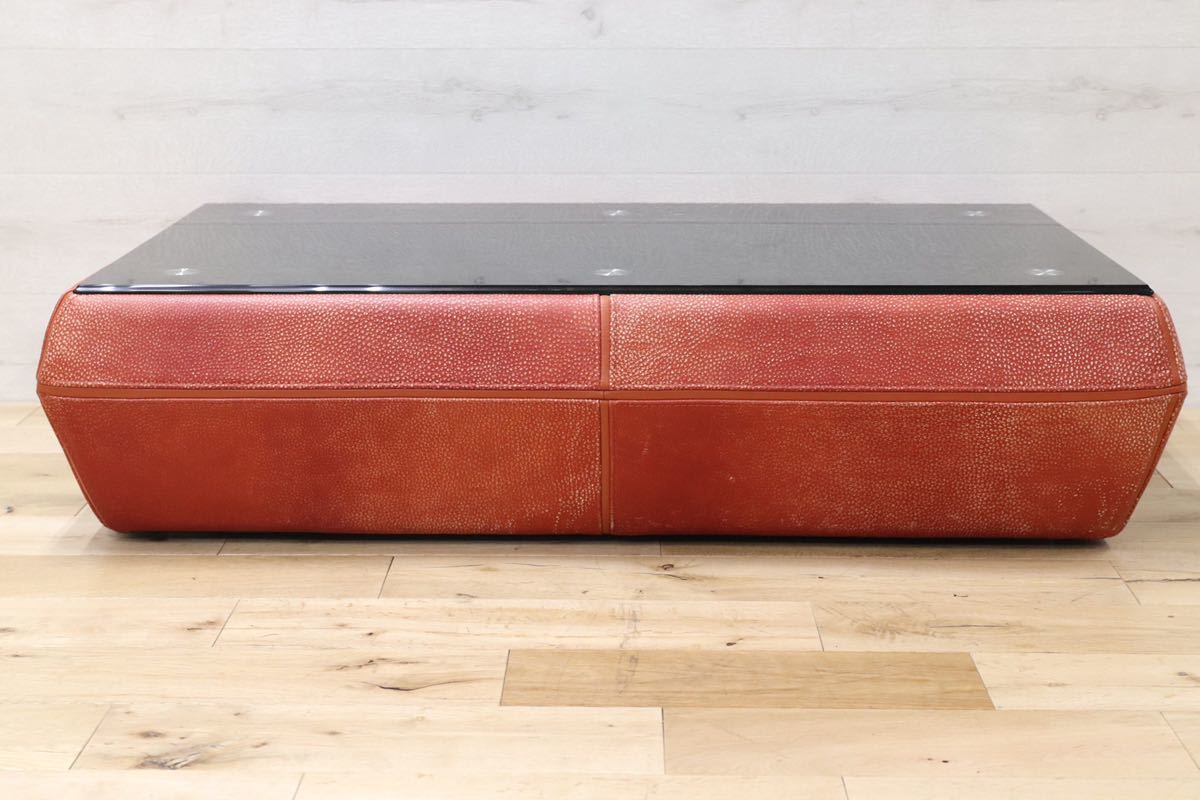 GMEN95○KELVIN GIORMANI / ケルビンジョルマーニ 総本革 ガラステーブル リビングテーブル センターテーブル 応接