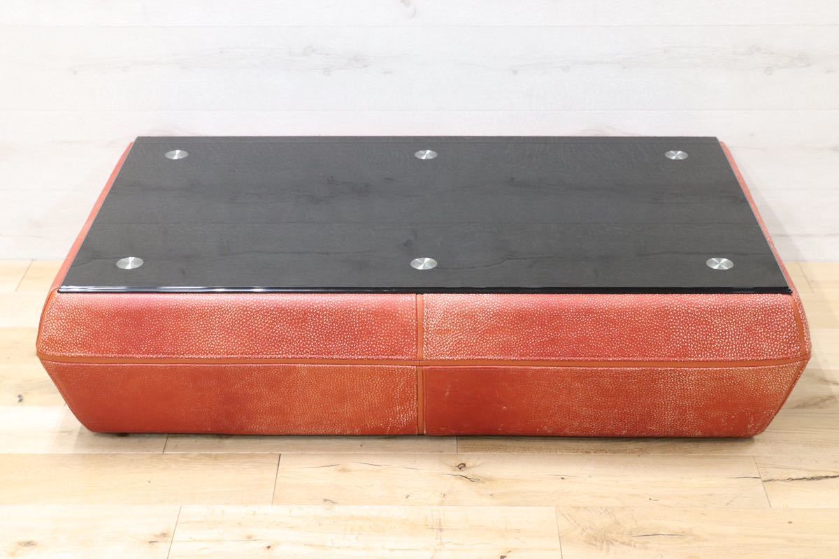 GMEN95○KELVIN GIORMANI / ケルビンジョルマーニ 総本革 ガラステーブル リビングテーブル センターテーブル 応接