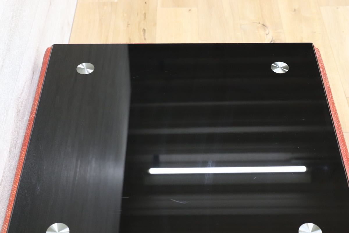 GMEN95○KELVIN GIORMANI / ケルビンジョルマーニ 総本革 ガラステーブル リビングテーブル センターテーブル 応接