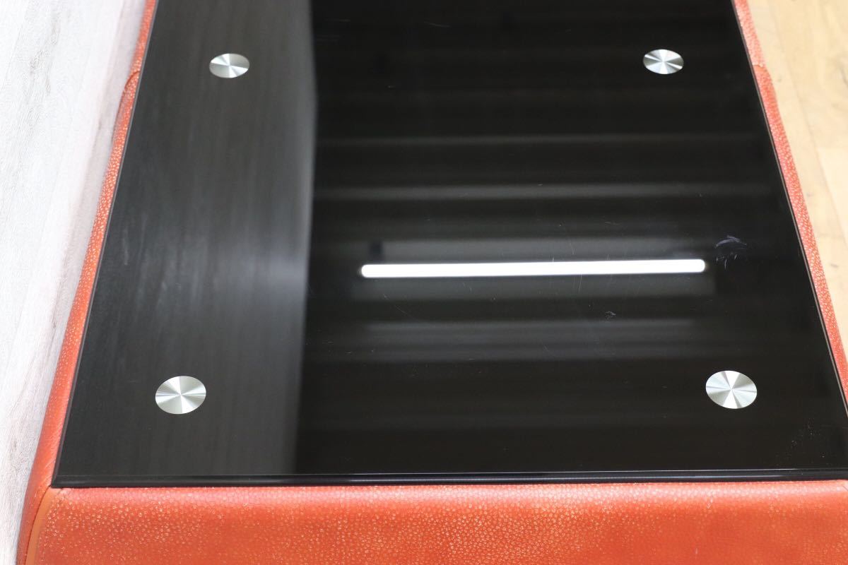 GMEN95○KELVIN GIORMANI / ケルビンジョルマーニ 総本革 ガラステーブル リビングテーブル センターテーブル 応接