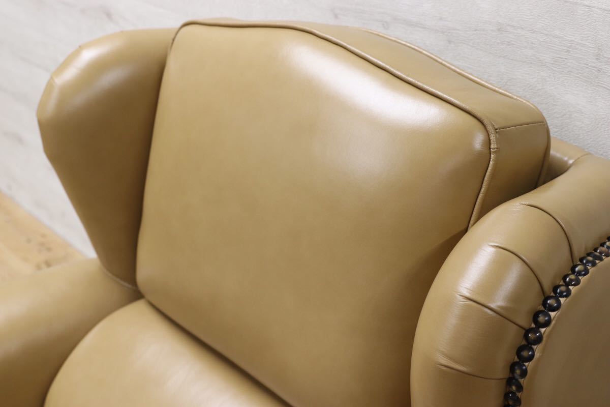 GMEK397A○富超居 FUYUEIU 台湾 シングルソファ 1人掛けソファ 本革 チェスター ラウンジチェア 希少 鋲打 英国スタイル