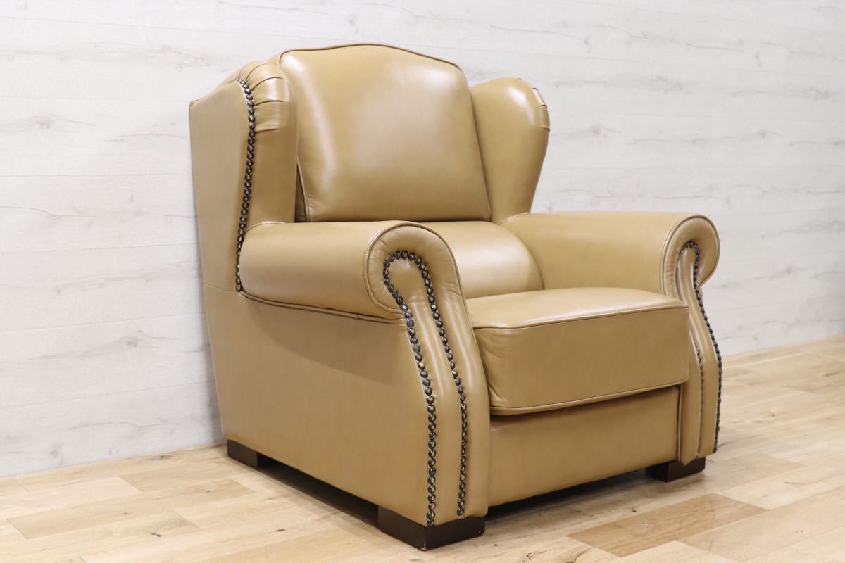 GMEK397B○富超居 FUYUEIU 台湾 シングルソファ 1人掛けソファ 本革 チェスター ラウンジチェア 希少 鋲打 英国スタイル