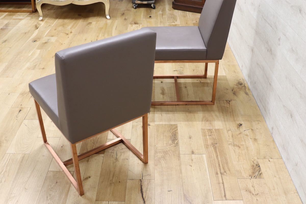 GMEK437○IDC大塚家具 ダイニングチェア 椅子 2脚セット 合皮 レザー スチール インダストリアル デザイナーズ