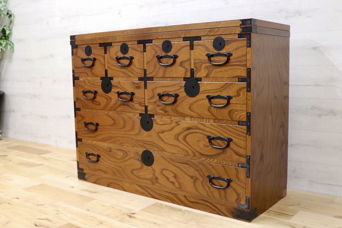 GMET223○青木産業 欅材 江戸 整理箪笥 時代箪笥 伝統工芸 和  