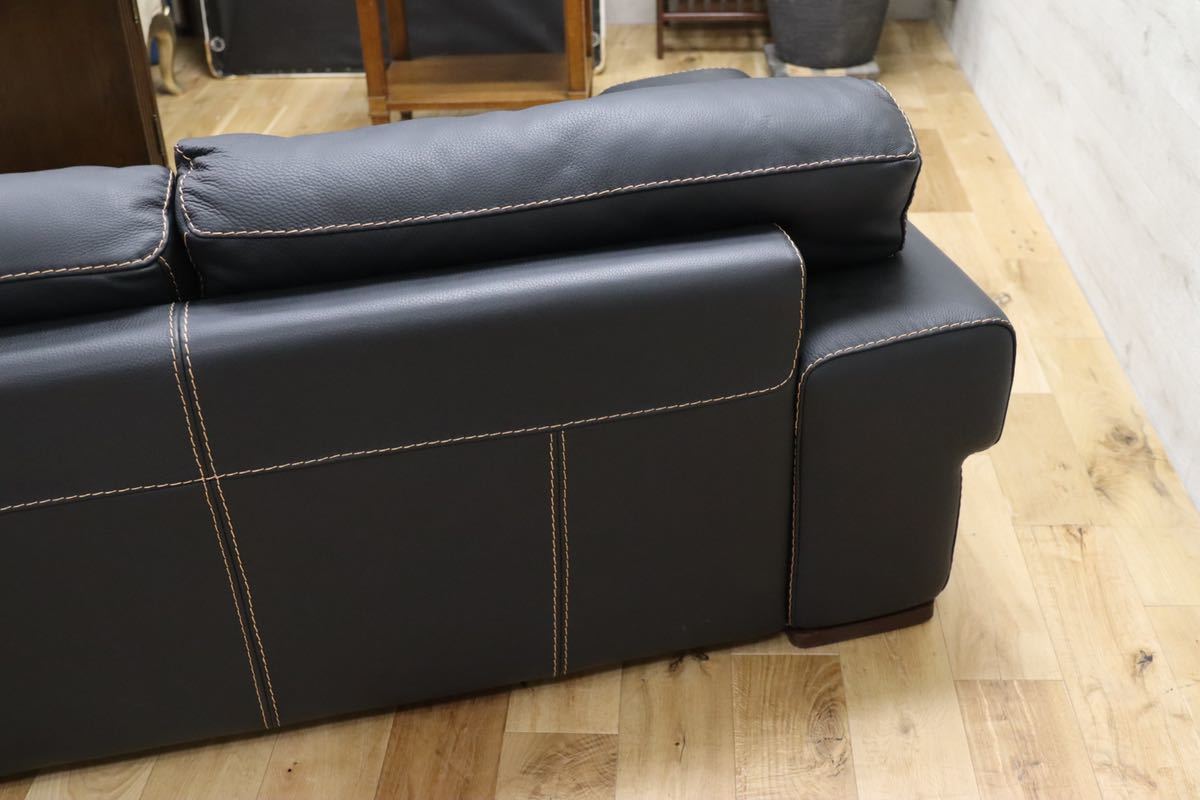 GMEK583○Bianchi & Co. / ビアンキ ダンテ 3人掛けソファ トリプルソファ イタリア製 黒総革 高級 定価約77万 展示品