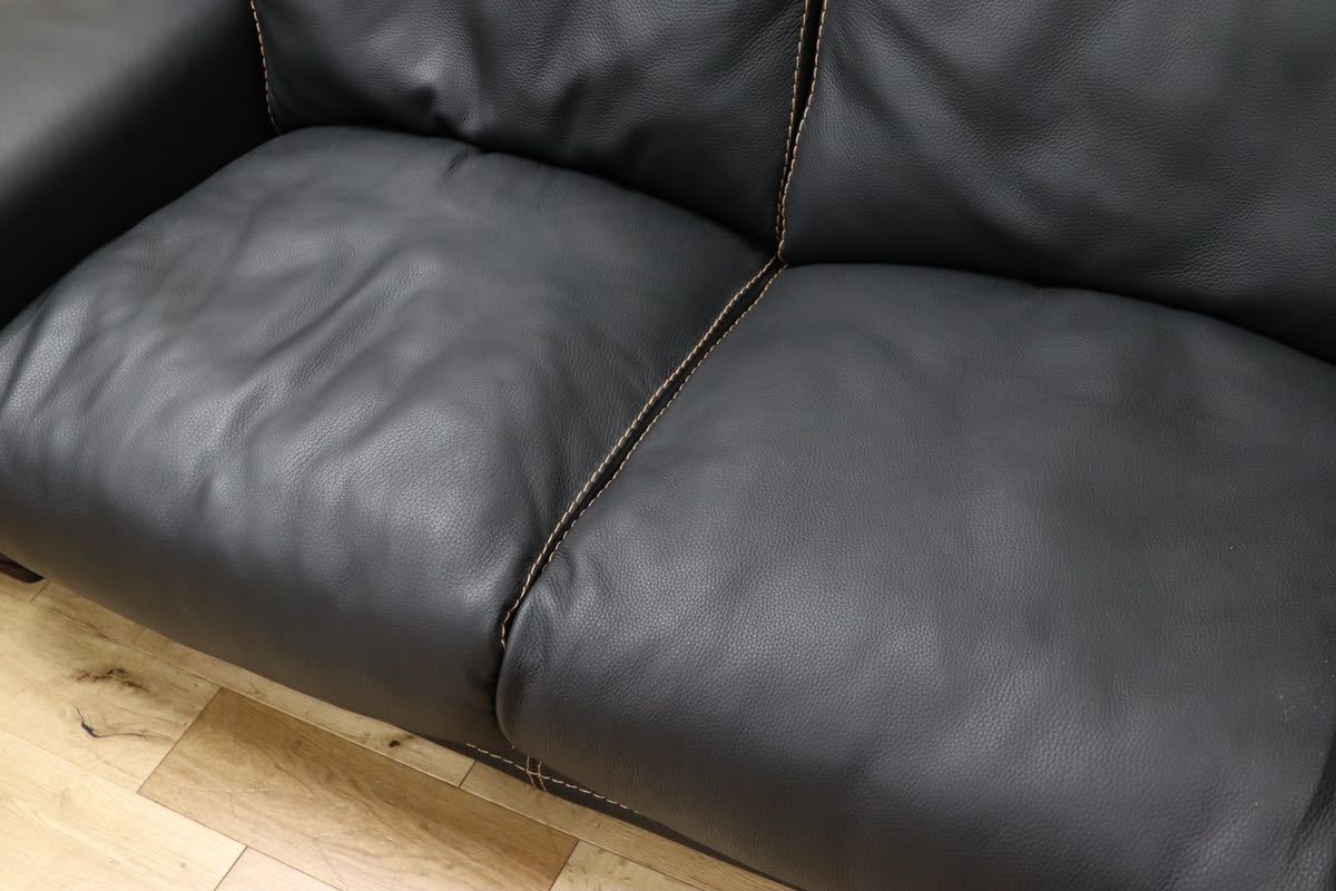 GMEK583○Bianchi & Co. / ビアンキ ダンテ 3人掛けソファ トリプルソファ イタリア製 黒総革 高級 定価約77万 展示品