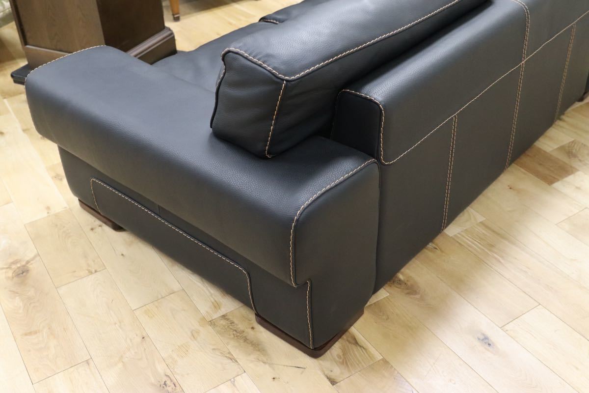 GMEK583○Bianchi & Co. / ビアンキ ダンテ 3人掛けソファ トリプルソファ イタリア製 黒総革 高級 定価約77万 展示品