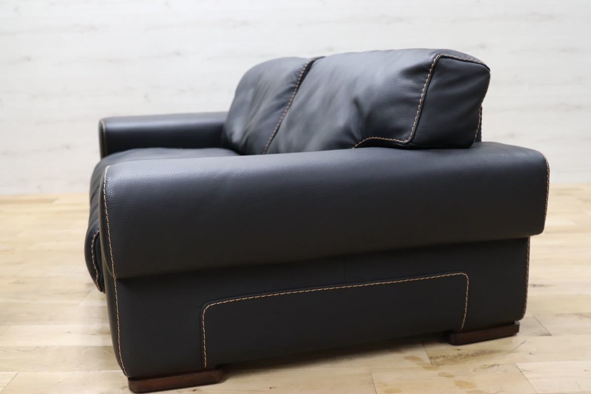 GMEK583○Bianchi & Co. / ビアンキ ダンテ 3人掛けソファ トリプルソファ イタリア製 黒総革 高級 定価約77万 展示品