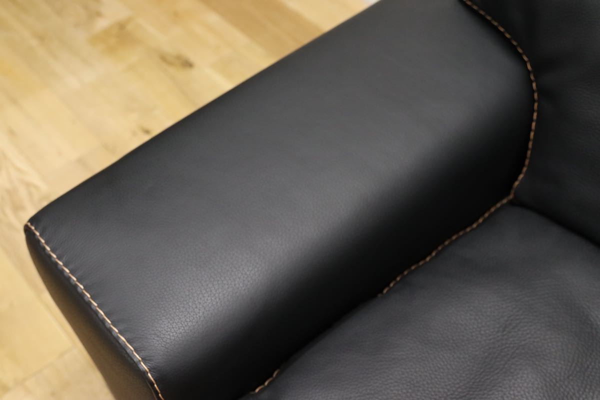 GMEK583○Bianchi & Co. / ビアンキ ダンテ 2人掛けソファ ラブソファ イタリア製 黒総革 高級 定価約70万 展示品