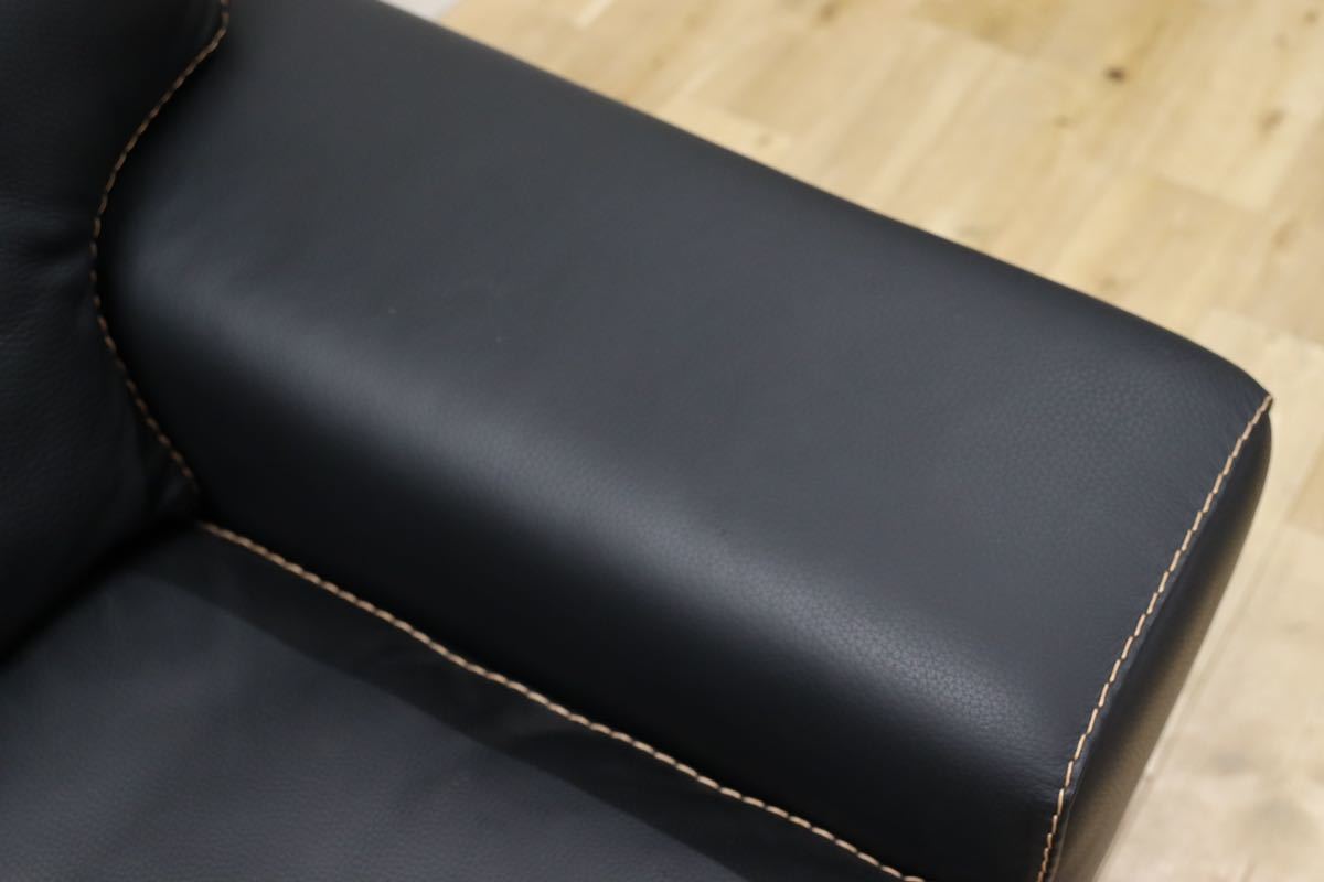 GMEK583○Bianchi & Co. / ビアンキ ダンテ 2人掛けソファ ラブソファ イタリア製 黒総革 高級 定価約70万 展示品
