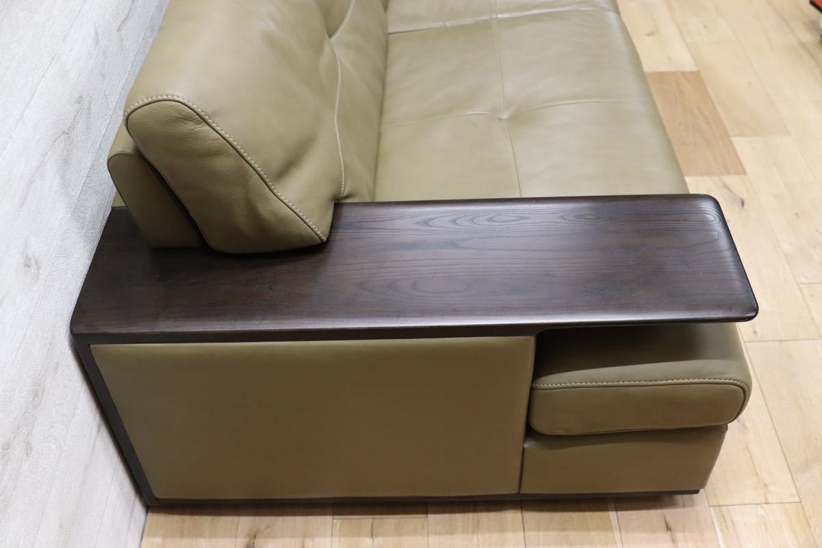 GMEK721○karimoku / カリモク ZU4503 3人掛けソファ トリプルソファ 本革 グリーン 長椅子 定価約31.3万 国産