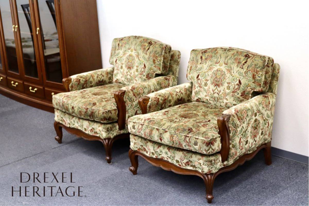 GMEN284○DREXEL HERITAGE / ドレクセルヘリテイジ Upholstery 1人掛けソファ アームチェア 2脚セット  定価約122万 US クラシック