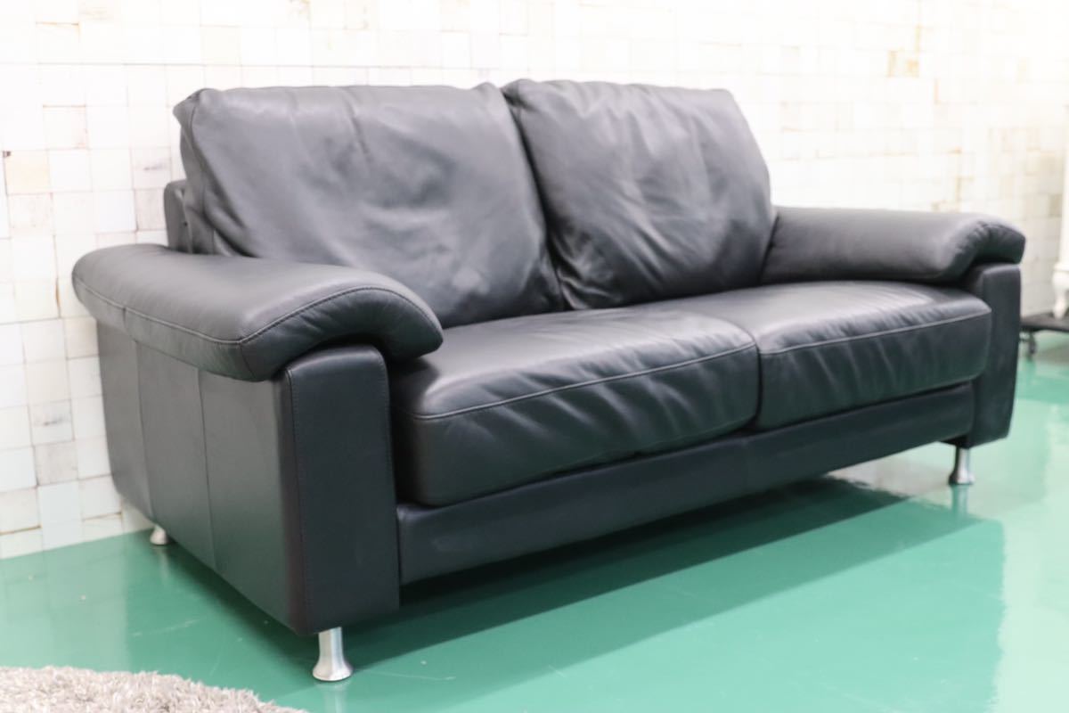 GMEH289A○HTL / ワタリジャパン 2人掛けソファ ラブソファ 2シーター 黒本革 IDC大塚家具 展示品