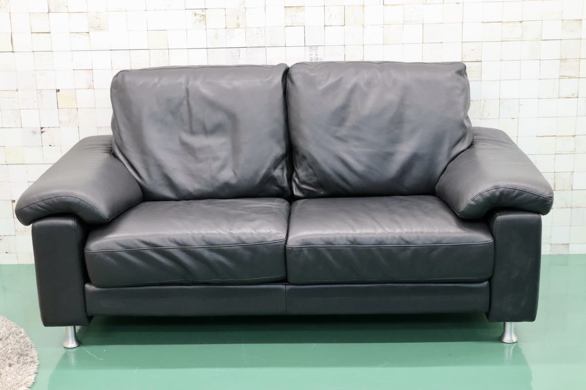 GMEH289A○HTL / ワタリジャパン 2人掛けソファ ラブソファ 2シーター 黒本革 IDC大塚家具 展示品