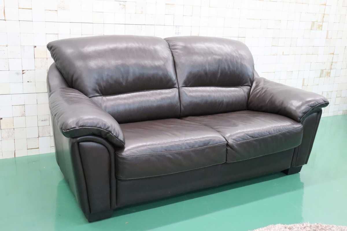 GMEK803○IDC大塚家具 アルバ 2.5人掛けソファ ラブソファ 総革 ダークブラウン 定価約17万