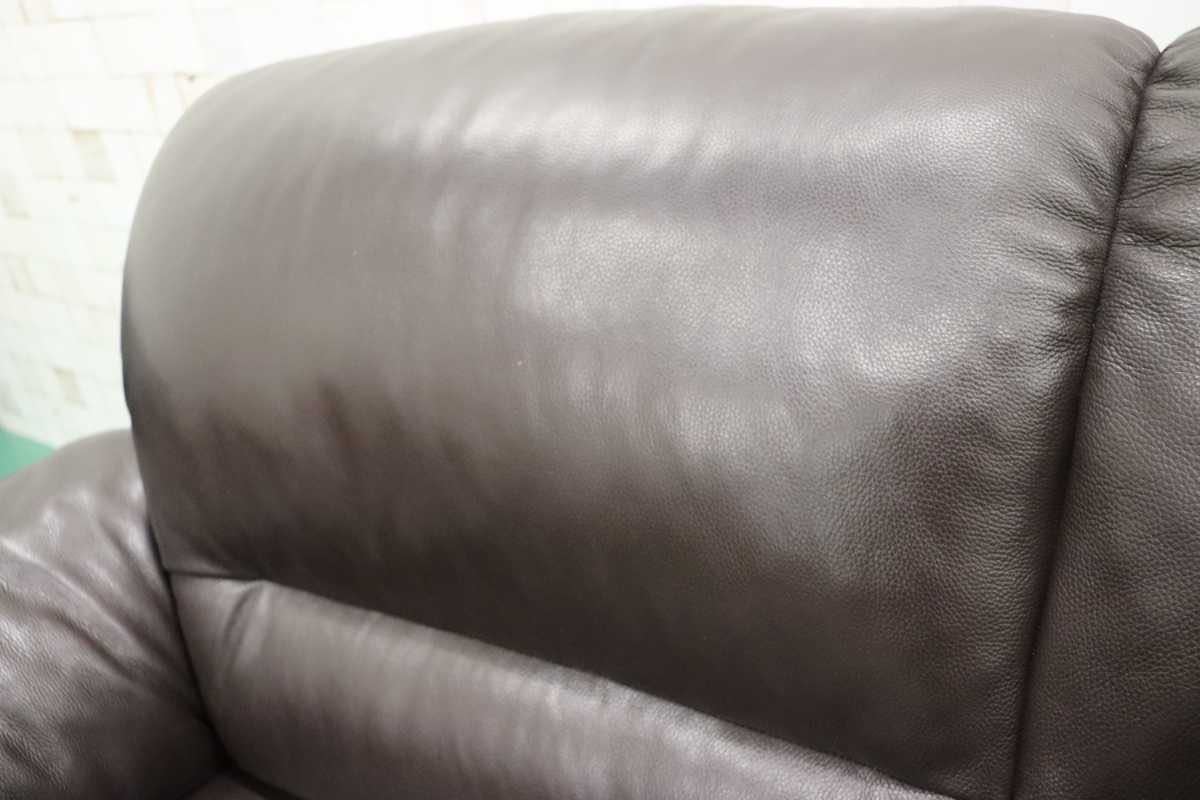 GMEK803○IDC大塚家具 アルバ 2.5人掛けソファ ラブソファ 総革 ダークブラウン 定価約17万