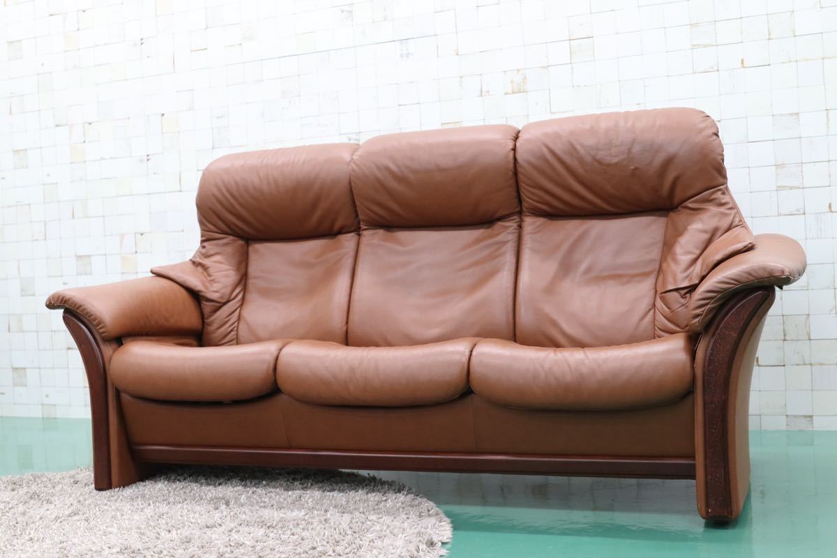 GMES5○Hjellegjerde / イエリアーダ シモンズ 3人掛けソファ トリプルソファ リクライニング 北欧 ノルウェー 希少 ヴィンテージ 総本革