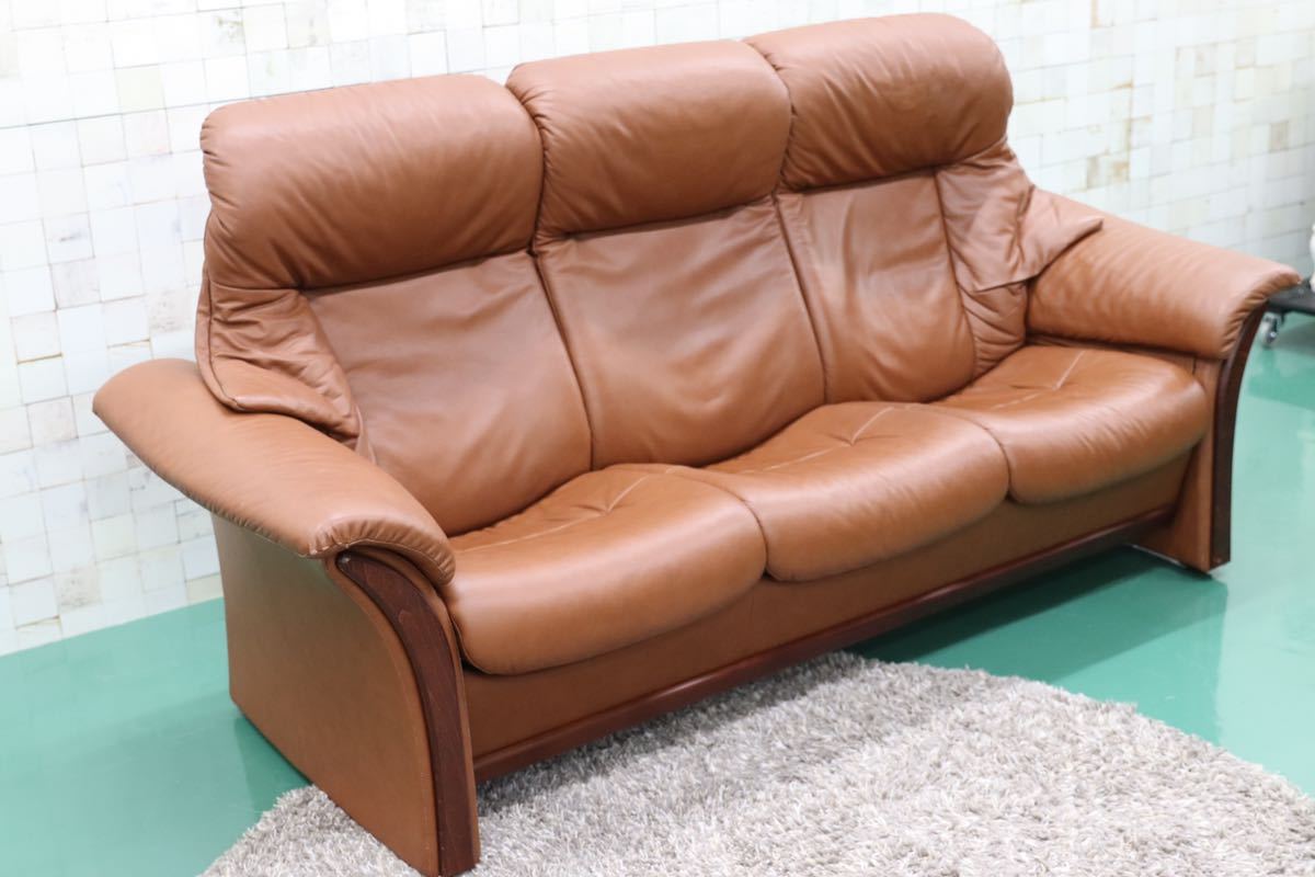 GMES5○Hjellegjerde / イエリアーダ シモンズ 3人掛けソファ トリプルソファ リクライニング 北欧 ノルウェー 希少 ヴィンテージ 総本革