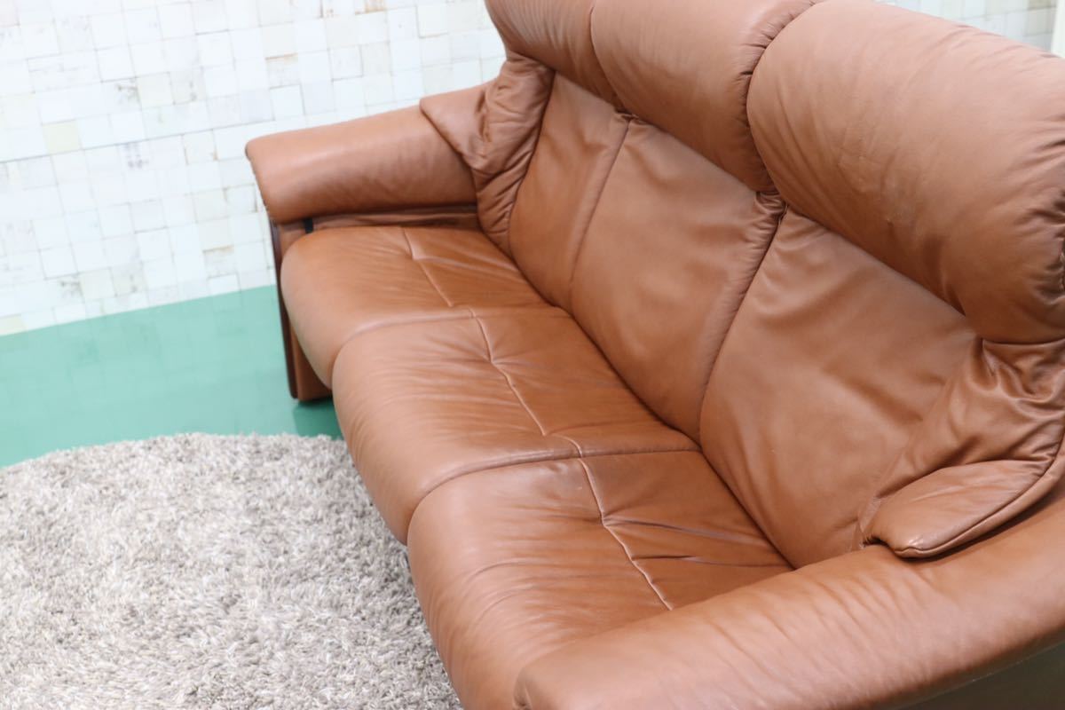 GMES5○Hjellegjerde / イエリアーダ シモンズ 3人掛けソファ トリプルソファ リクライニング 北欧 ノルウェー 希少 ヴィンテージ 総本革