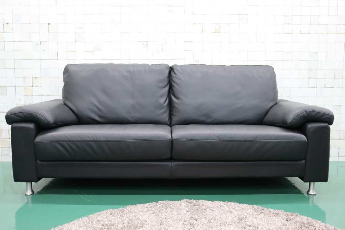 GMEH289B○HTL ワタリジャパン 3人掛けソファ トリプルソファ 黒本革 IDC大塚家具