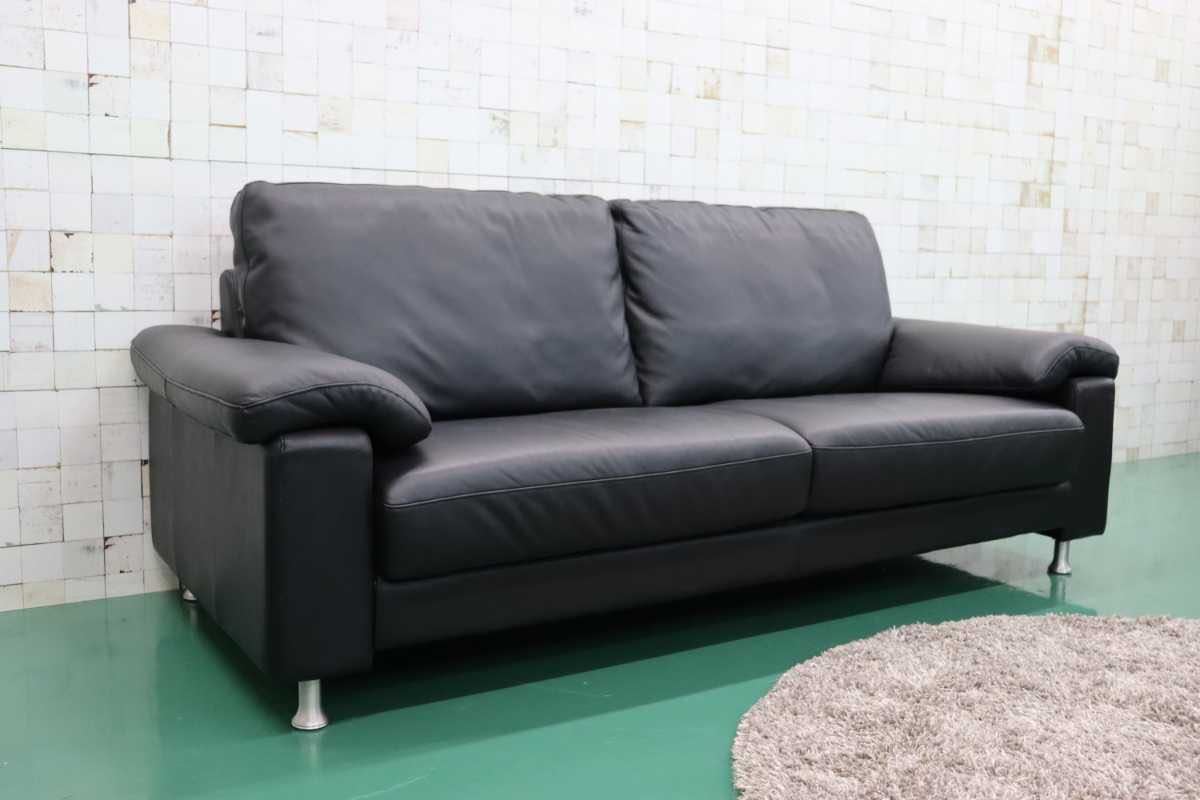 GMEH289B○HTL ワタリジャパン 3人掛けソファ トリプルソファ 黒本革 IDC大塚家具