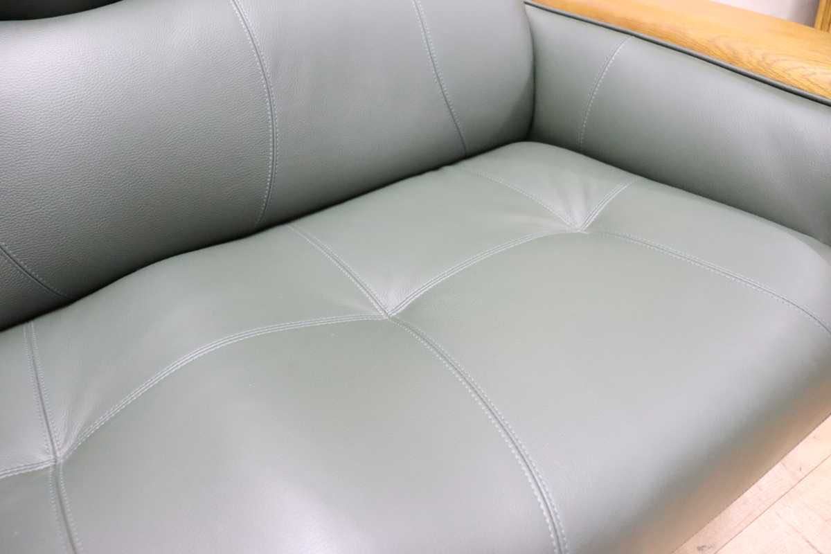 GMEH320○浜本工芸 / HAMAMOTO 2人掛けソファ ラブソファ 本革 国産家具 モダン 緑色 美品 定価約17万