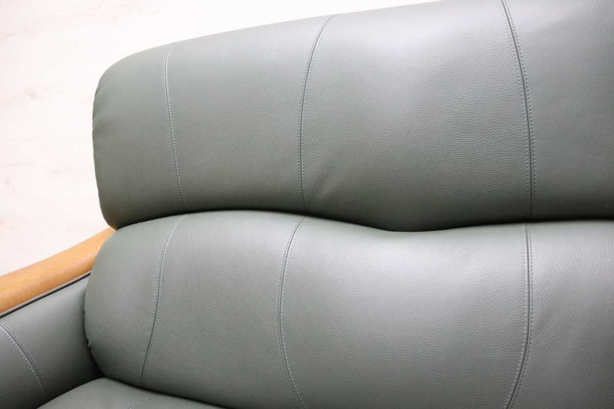 GMEH320○浜本工芸 / HAMAMOTO 2人掛けソファ ラブソファ 本革 国産家具 モダン 緑色 美品 定価約17万