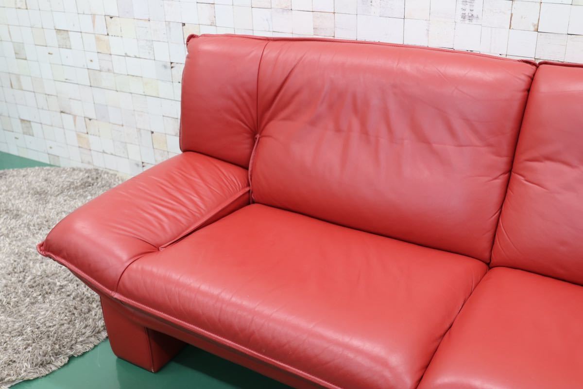 GMFS13○NICOLETTI / ニコレッティ Ambassador アンバサダー 3人掛けソファ トリプルソファ 総革 赤 イタリアモダン 参考定価約65万
