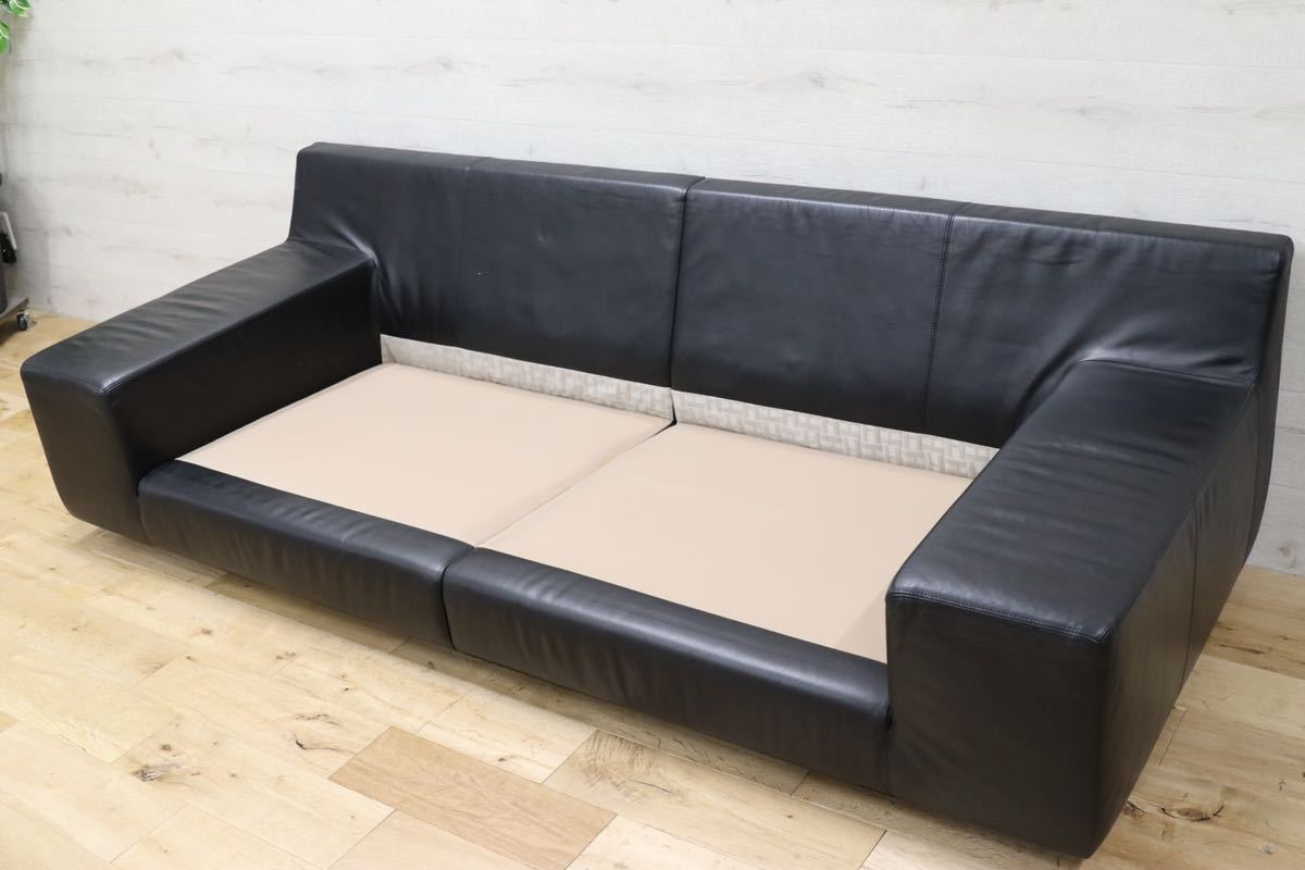 GMFN23○HUKLA / フクラ FINO フィーノ 3人掛けソファ 黒本革 参考定価92万 IDC大塚家具 長椅子 高級モダン 家具