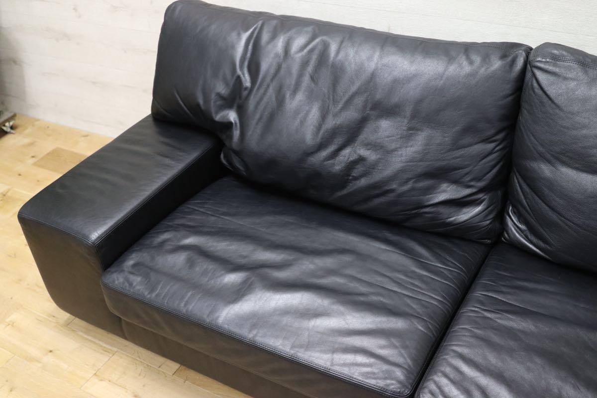 GMFN23○HUKLA / フクラ FINO フィーノ 3人掛けソファ 黒本革 参考定価92万 IDC大塚家具 長椅子 高級モダン 家具
