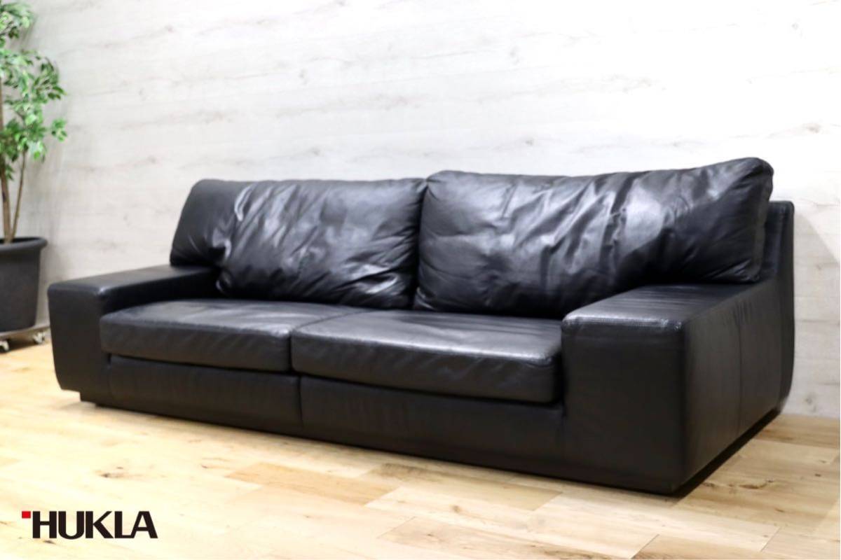GMFN23○HUKLA / フクラ FINO フィーノ 3人掛けソファ 黒本革 参考定価92万 IDC大塚家具 長椅子 高級モダン 家具