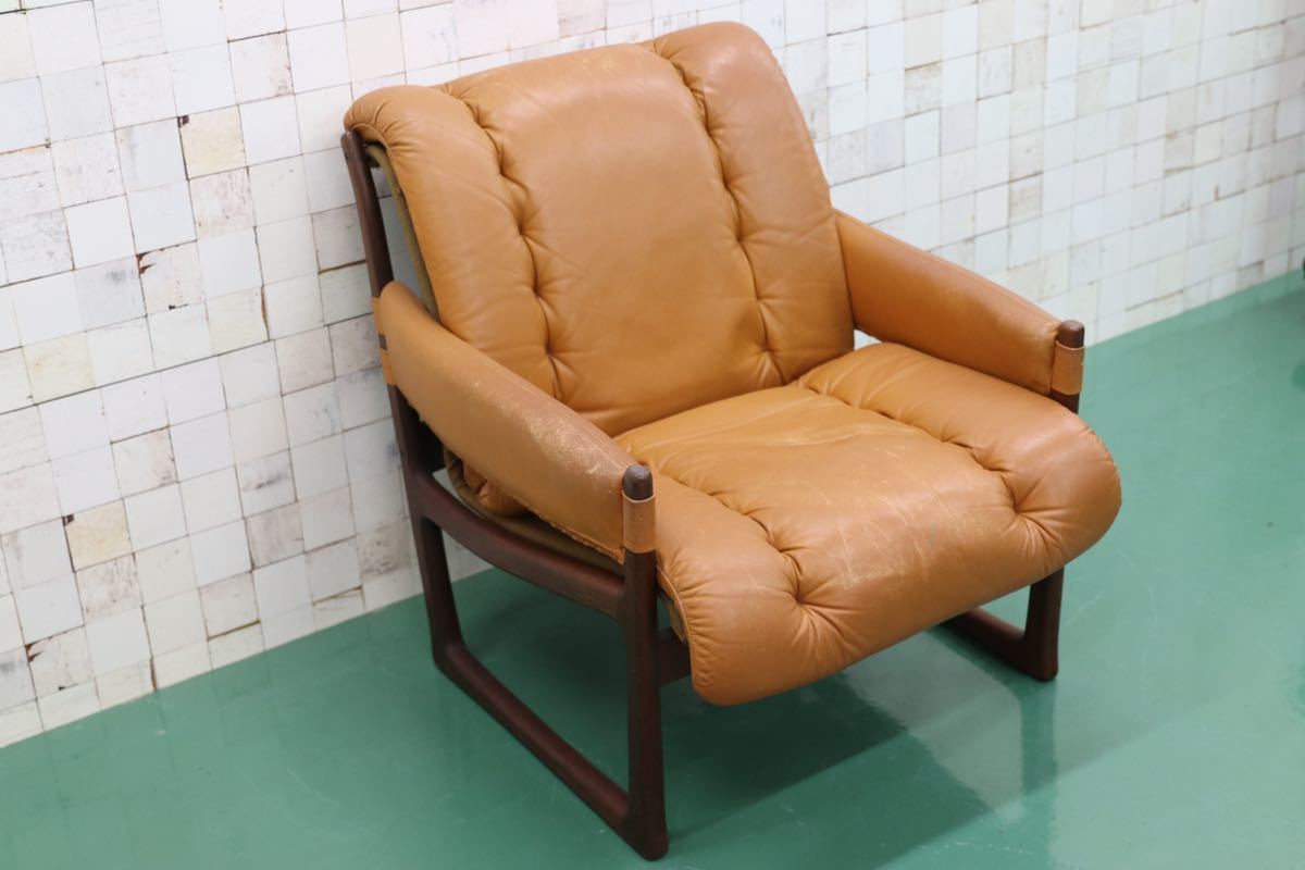 GMFT19B○北欧ヴィンテージ ラウンジチェア 1人掛けソファ シングルソファ イージーチェア 本革 ローズウッド 検)ノルウェー Vatne