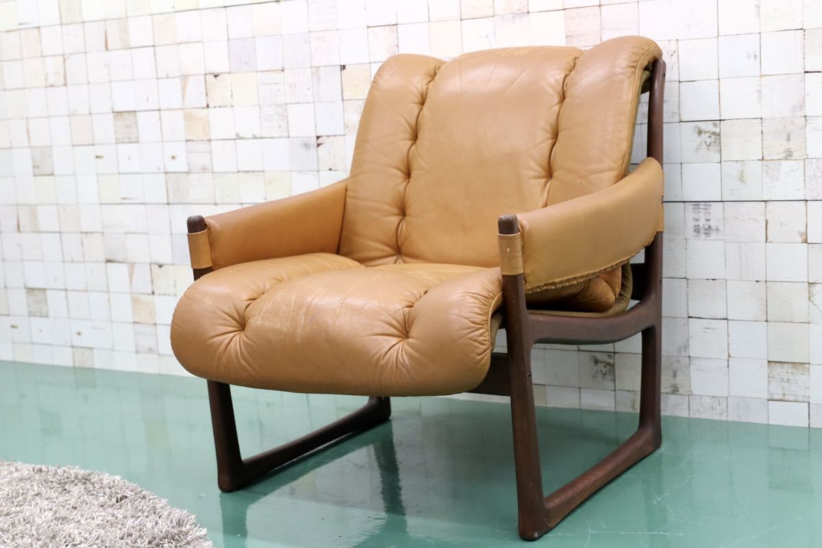 GMFT19B○北欧ヴィンテージ ラウンジチェア 1人掛けソファ シングルソファ イージーチェア 本革 ローズウッド 検)ノルウェー Vatne