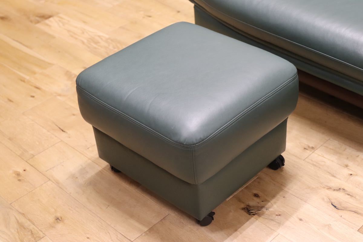 GMET293○アサヒ / ASAHI プレスト 2人掛けソファ ラブソファ グリーン ソフトレザー オットマンセット 約23万