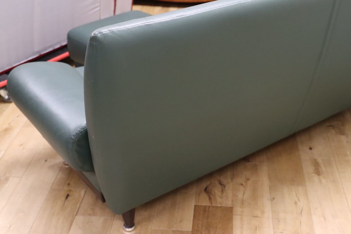 GMET293○アサヒ / ASAHI プレスト 2人掛けソファ ラブソファ グリーン ソフトレザー オットマンセット 約23万