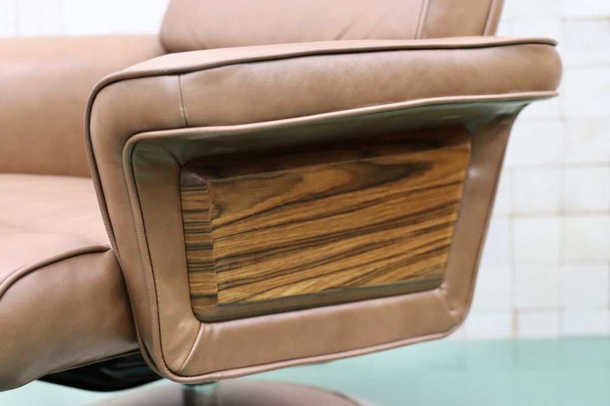 GMFK156○IDC大塚家具 KEN OKUYAMA 総革 リクライニングチェア オットマン パーソナルチェア 奥山清行 ローズウッド 定価37.8万