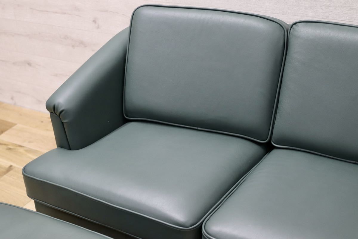 GMFT103A○domani / ドマーニ QUEENSLIFE クイーンズライフ 3人掛けソファ トリプルソファ オットマン 緑色 総革 定価約50万 展示品