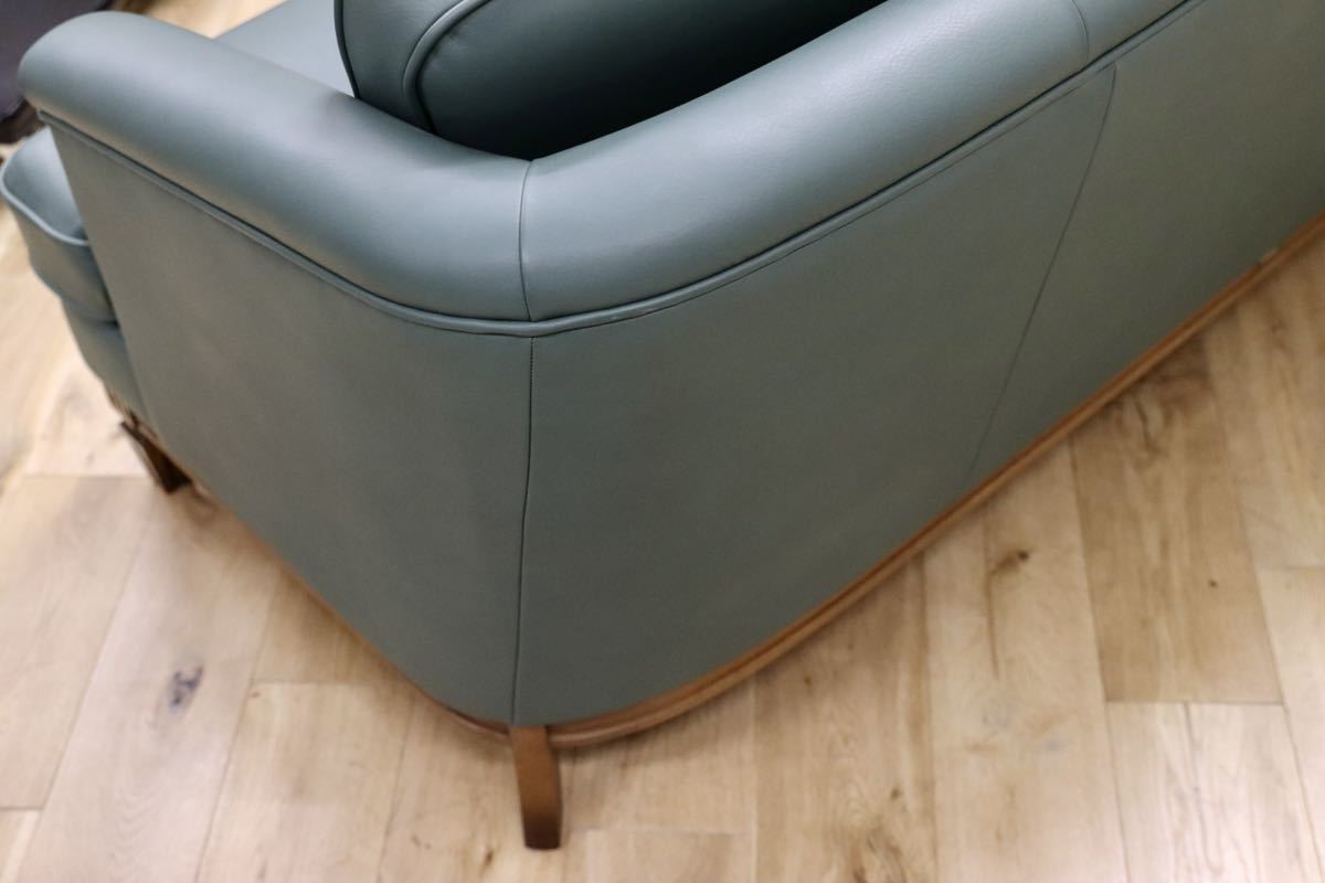 GMFT103A○domani / ドマーニ QUEENSLIFE クイーンズライフ 3人掛けソファ トリプルソファ オットマン 緑色 総革 定価約50万 展示品