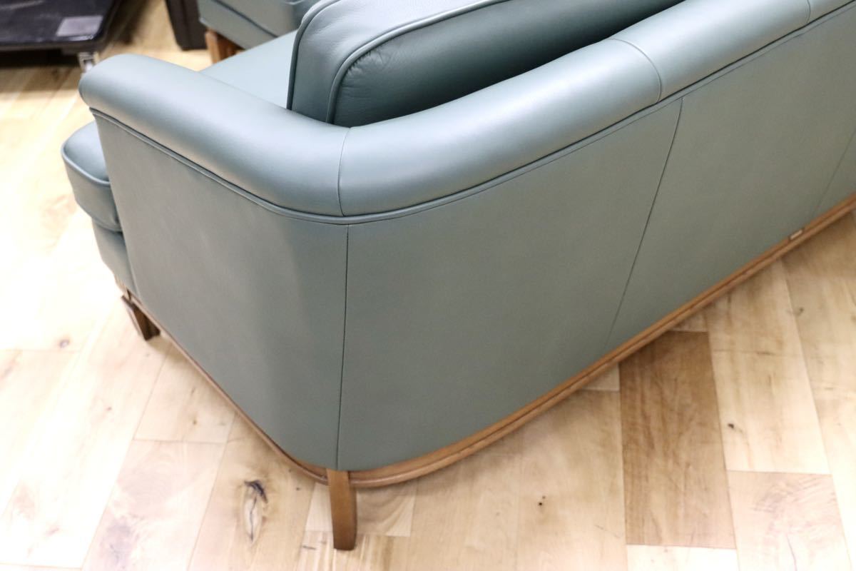 GMFT103B○domani / ドマーニ QUEENSLIFE クイーンズライフ 3人掛けソファ トリプルソファ オットマン 緑色 総革 定価約50万 展示品