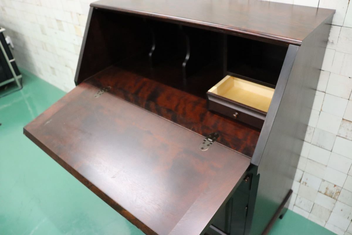 GMFK175○北海道民芸家具 ライティングビューロー デスク 学習机 書斎机 作業台 アンティーク 無垢 和モダン 定価約32万