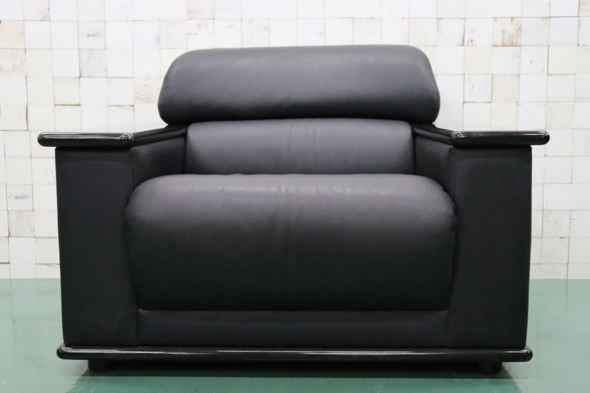 GMFK173A○YAMAHA / ヤマハ シングルソファ 1人掛けソファ 応接 ラウンジチェア アームチェア ブラック 本革 希少 国産ヴィンテージ