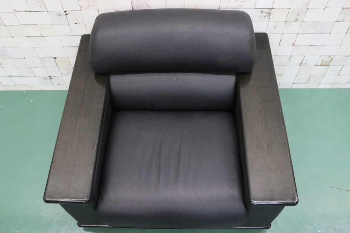 GMFK173B○YAMAHA / ヤマハ シングルソファ 1人掛けソファ 応接 ラウンジチェア アームチェア ブラック 本革 希少 国産ヴィンテージ