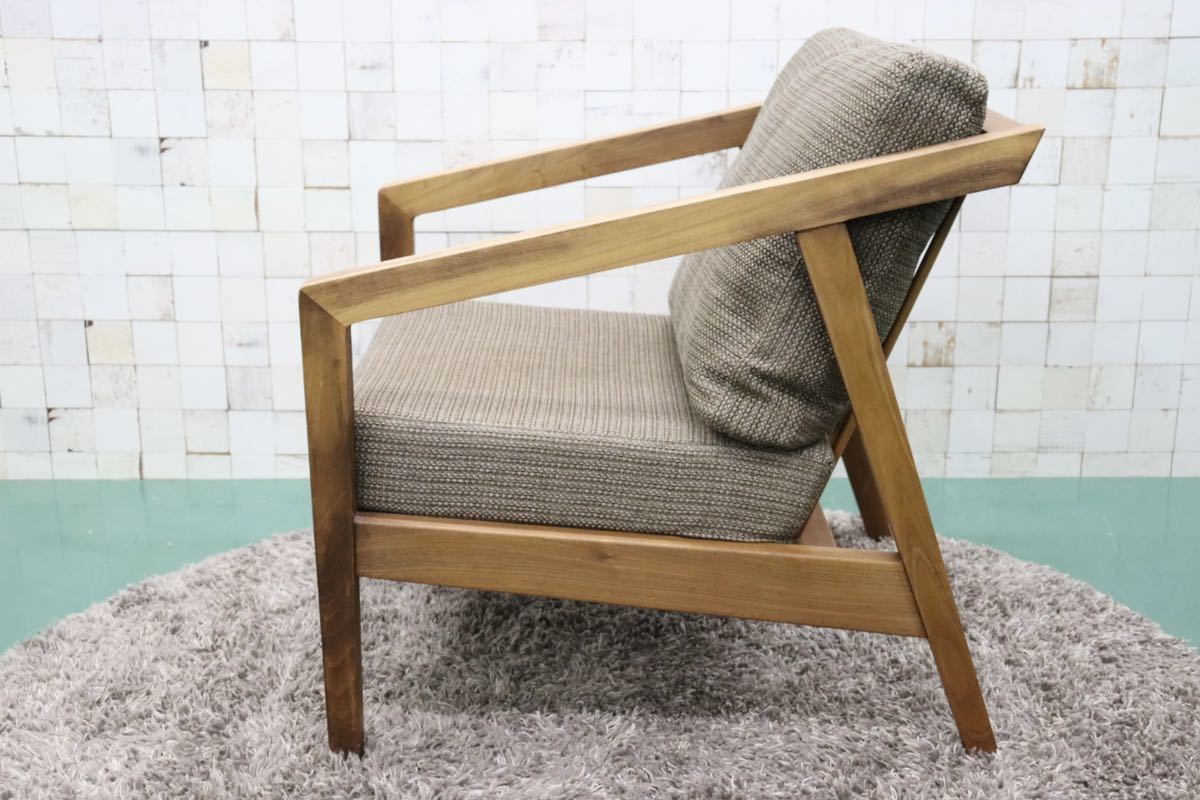 GMFT145○野田産業 NDstyle 1人掛けソファ ラウンジチェア アームチェア ファブリック 無垢 ウォールナット 定価約12万 展示品