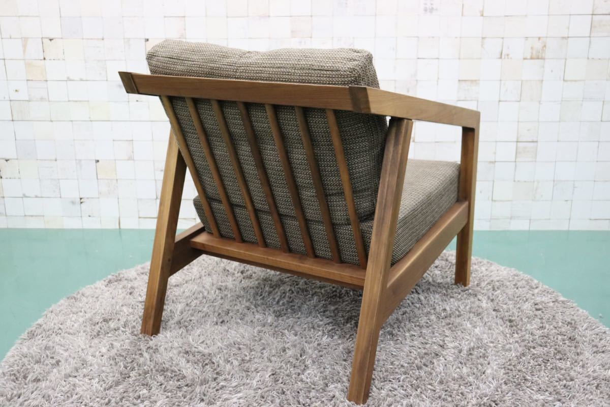 GMFT145○野田産業 NDstyle 1人掛けソファ ラウンジチェア アームチェア ファブリック 無垢 ウォールナット 定価約12万 展示品