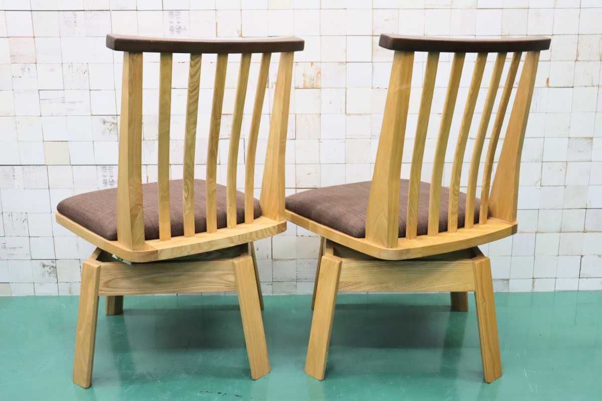 GMFT166○上久商店 藏 肘無イス ダイニングチェア 食卓椅子 回転椅子 回転チェア 2脚セット ファブリック 大川家具 展示品