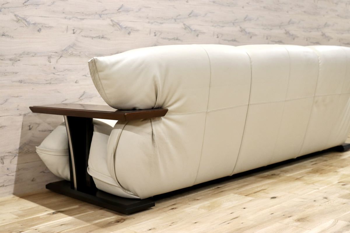 GMFK303○モリシゲ / MORISHIGE Gアーク 3人掛けソファ トリプルソファ 総革 IDC大塚家具 アイボリー 長椅子 定価約64万 美品