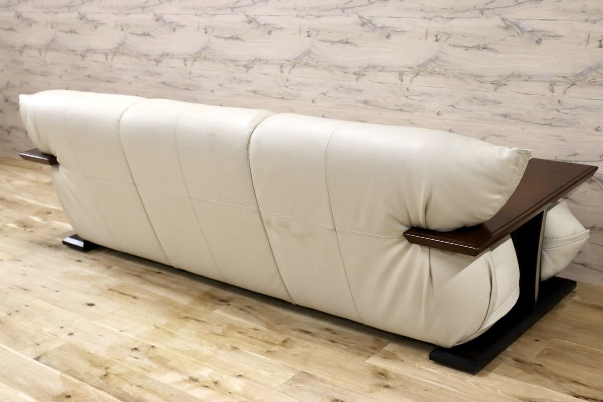 GMFK303○モリシゲ / MORISHIGE Gアーク 3人掛けソファ トリプルソファ 総革 IDC大塚家具 アイボリー 長椅子 定価約64万 美品