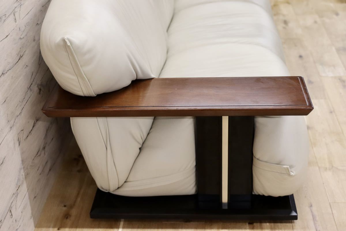 GMFK303○モリシゲ / MORISHIGE Gアーク 3人掛けソファ トリプルソファ 総革 IDC大塚家具 アイボリー 長椅子 定価約64万 美品