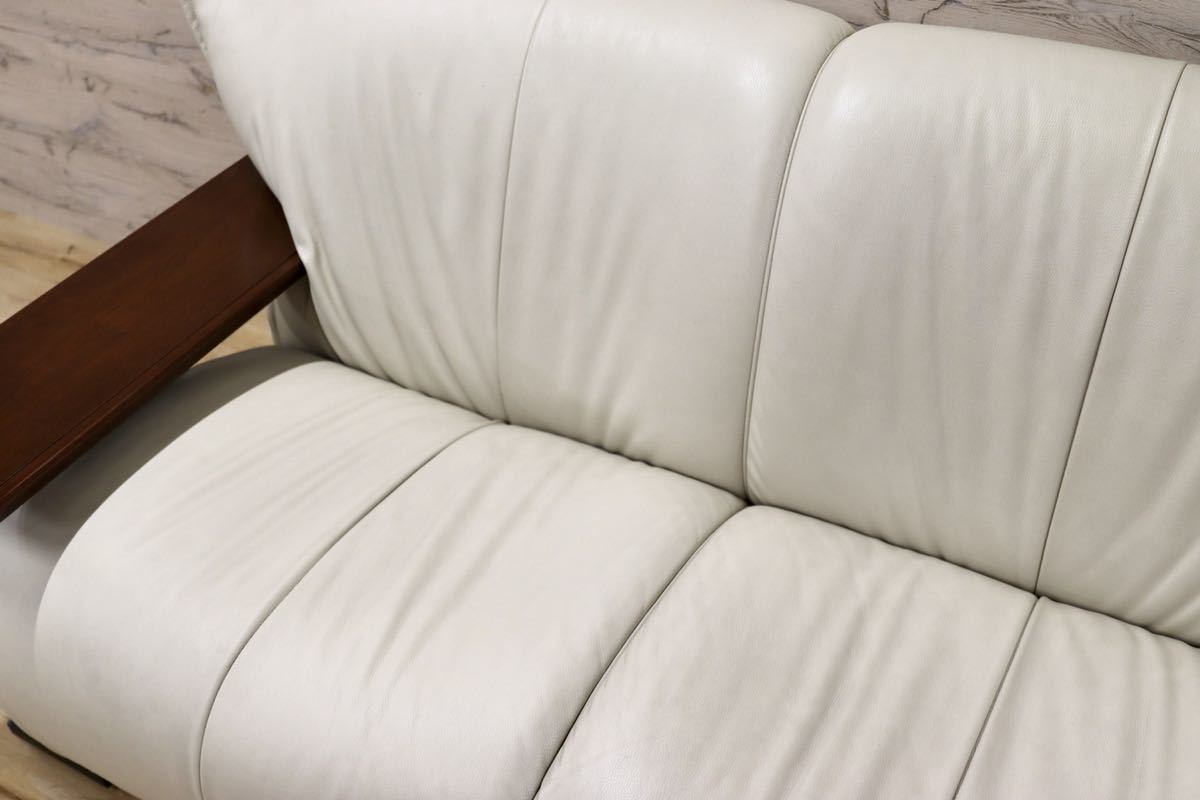 GMFK303○モリシゲ / MORISHIGE Gアーク 3人掛けソファ トリプルソファ 総革 IDC大塚家具 アイボリー 長椅子 定価約64万 美品